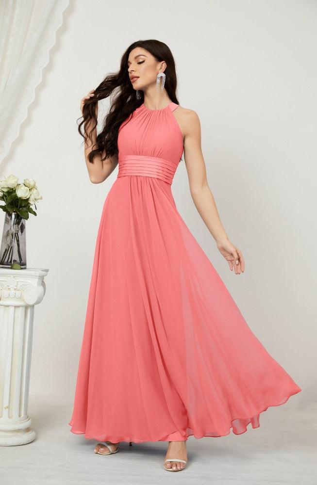 Vestido de fiesta formal Baoleely de gasa con cuello halter, largo, sin mangas, para dama de honor 2802 