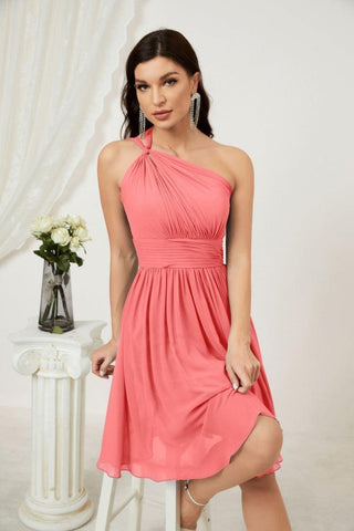 Vestido corto de gasa con un solo hombro para dama de honor de mujer Baoleely, ideal para fiestas y eventos formales como el baile de bienvenida (modelo 2804).