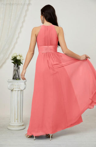 Baoleely Formal Party Gown Dress Chiffon Halter Long Sleeveless Bridesmaid Dresses 2802