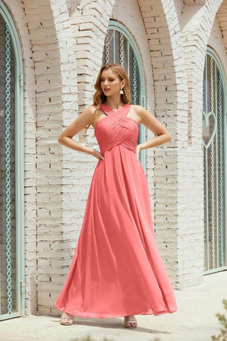 Vestidos de dama de honor con cuello halter, vestido formal de cóctel o de fiesta 28015 