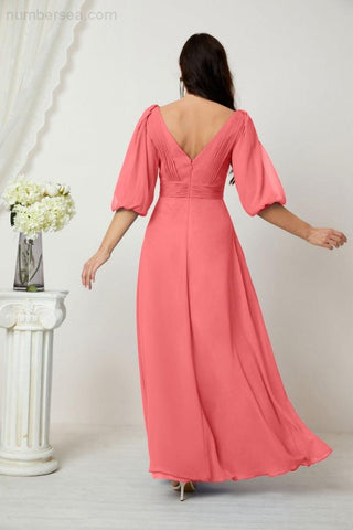 Baoleely  Formal Prom Gown Women V-Neck Chiffon Bridesmaid Dresses Long Bishop Sleeve Party Dress 2807