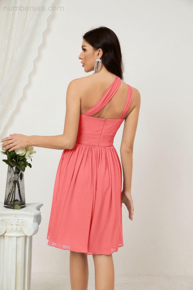 Vestido corto de gasa con un solo hombro para dama de honor de mujer Baoleely, ideal para fiestas y eventos formales como el baile de bienvenida (modelo 2804).