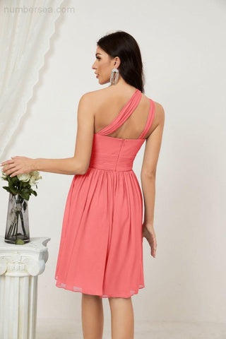 Vestido corto de gasa con un solo hombro para dama de honor de mujer Baoleely, ideal para fiestas y eventos formales como el baile de bienvenida (modelo 2804).