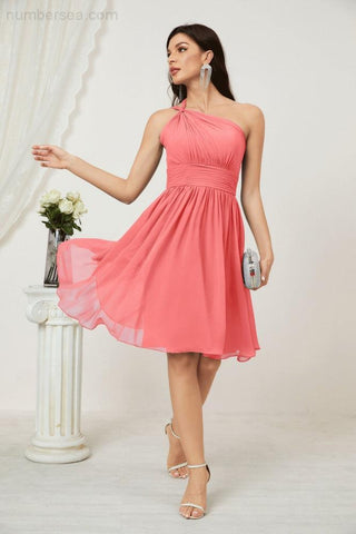 Vestido corto de gasa con un solo hombro para dama de honor de mujer Baoleely, ideal para fiestas y eventos formales como el baile de bienvenida (modelo 2804).