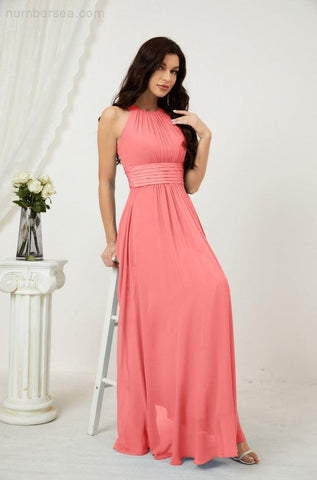 Baoleely Formal Party Gown Dress Chiffon Halter Long Sleeveless Bridesmaid Dresses 2802