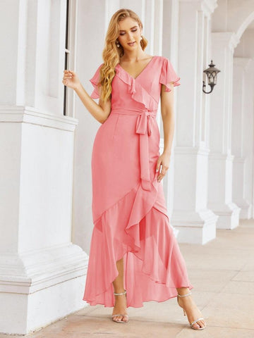 Vestidos de dama de honor Baoleely con volantes, estilo sirena, para fiestas formales, vestidos de noche, bailes de graduación y vestidos de violín 28042