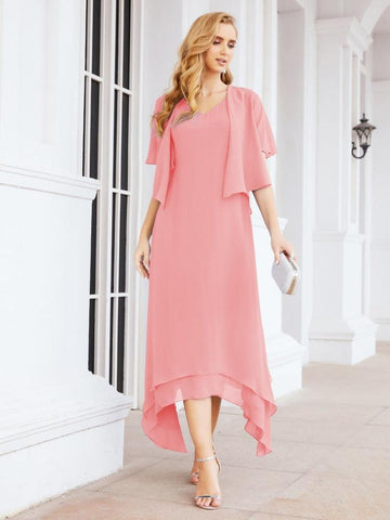 Vestido de fiesta formal de dos piezas corte A para la madre de la novia Sunderly SY28073