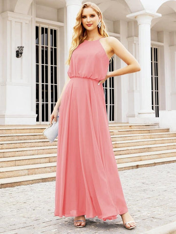 Vestido largo de dama de honor Baoleely con cuello halter, corte A, estilo formal, para jóvenes, modelo 28029