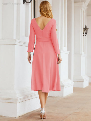 Vestido de dama de honor con espalda en V y cinturón, para la madre de la novia o invitada a la boda SY28031