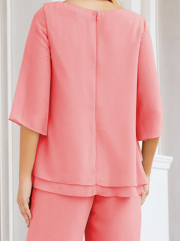 Elegante conjunto de pantalón y bata plateada de dos piezas para la madre de la novia, talla grande, con volantes, Sunderly Elegant SY28064