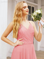 Baoleely Halter Chiffon Bridesmaid Dresses Wedding Appare Sleeveless Formal Prom Dress with Ruffled Back 28035