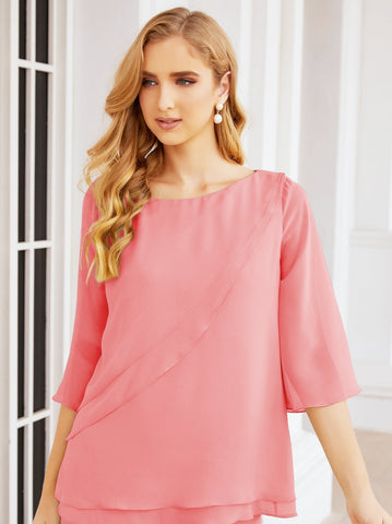 Elegante conjunto de pantalón y bata plateada de dos piezas para la madre de la novia, talla grande, con volantes, Sunderly Elegant SY28064