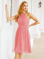 Robe de demoiselle d'honneur courte en mousseline de soie, dos nu, sans manches, robe de soirée formelle, dos nu, Baoleely 28023 