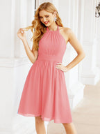 Robe de demoiselle d'honneur courte en mousseline de soie, dos nu, sans manches, robe de soirée formelle, dos nu, Baoleely 28023 