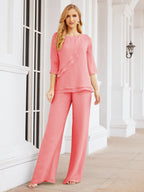 Baoleely Élégante robe mère de la mariée 2 pièces, grande taille, pantalon, volants, couches argentées, peignoir 28064