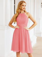 Robe de demoiselle d'honneur courte en mousseline de soie, dos nu, sans manches, robe de soirée formelle, dos nu, Baoleely 28023 