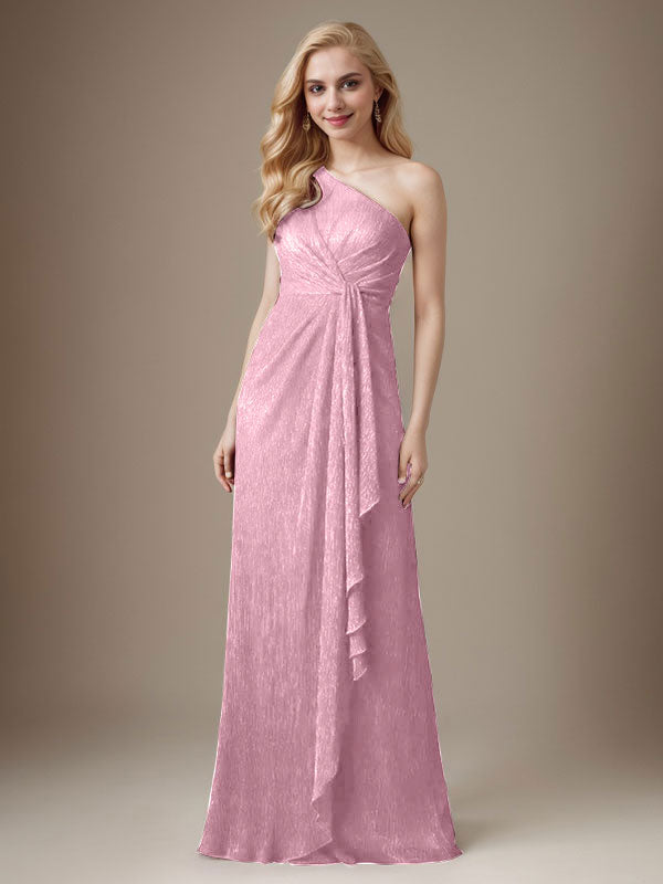 Vestido Ruby Sheath de malla metálica con un solo hombro para la madre de la novia