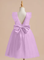 Vestido de niña de las flores de corte A, de satén y tul, hasta la rodilla 