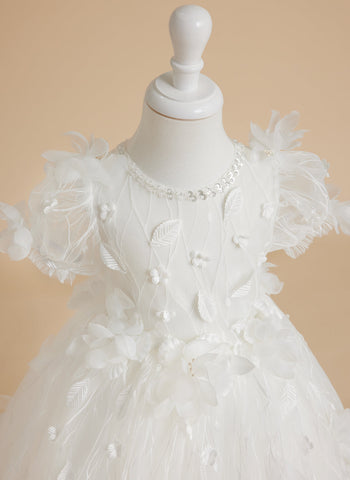 Vestido blanco de tul estilo princesa para bebé niña 