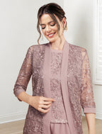 Tailleur-pantalon en mousseline à col bijou pour la mère de la mariée, avec veste 