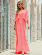 Vestido de dama de honor Sunderly para mujer, manga larga, cuello en V, de gasa, vestido formal de fiesta de boda SY28018