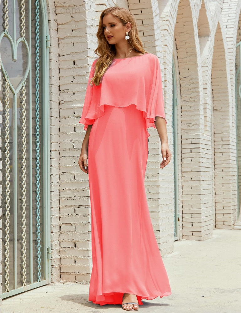 Vestido de dama de honor Sunderly para mujer, manga larga, cuello en V, de gasa, vestido formal de fiesta de boda SY28018