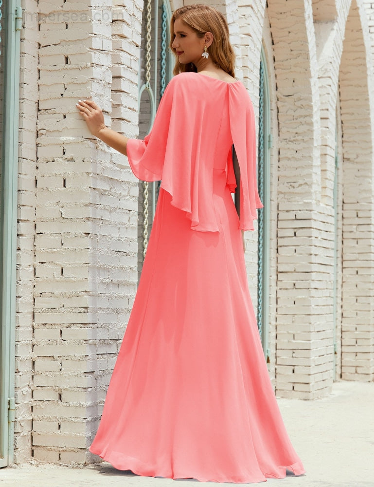 Vestido de dama de honor Sunderly para mujer, manga larga, cuello en V, de gasa, vestido formal de fiesta de boda SY28018