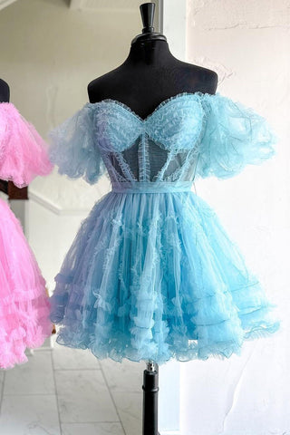 Robe de bal de fin d'année en tulle à épaules dénudées, coupe trapèze