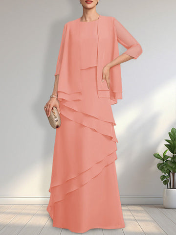 Sheath Scoop Floor-Length Chiffon Mother of the Bride Dress
