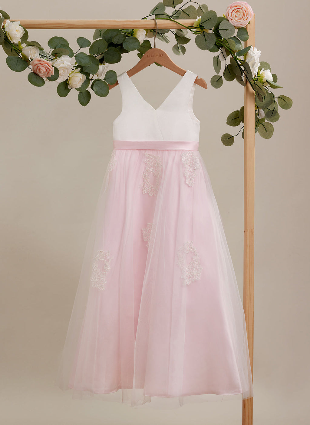 Vestido rosa de corte A, largo hasta el tobillo, de tul satinado (2003227111) 