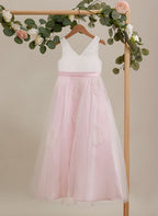 Vestido rosa de corte A, largo hasta el tobillo, de tul satinado (2003227111) 