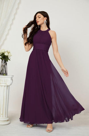 Baoleely Formal Party Gown Dress Chiffon Halter Long Sleeveless Bridesmaid Dresses 2802