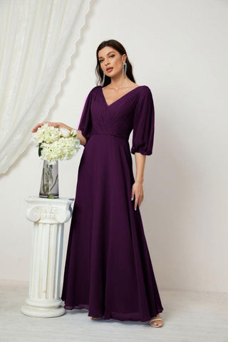 Baoleely  Formal Prom Gown Women V-Neck Chiffon Bridesmaid Dresses Long Bishop Sleeve Party Dress 2807