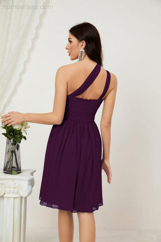 Vestido corto de gasa con un solo hombro para dama de honor de mujer Baoleely, ideal para fiestas y eventos formales como el baile de bienvenida (modelo 2804).