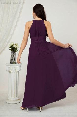 Baoleely Formal Party Gown Dress Chiffon Halter Long Sleeveless Bridesmaid Dresses 2802