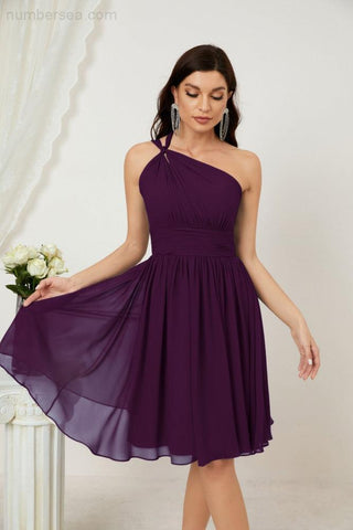 Vestido corto de gasa con un solo hombro para dama de honor de mujer Baoleely, ideal para fiestas y eventos formales como el baile de bienvenida (modelo 2804).