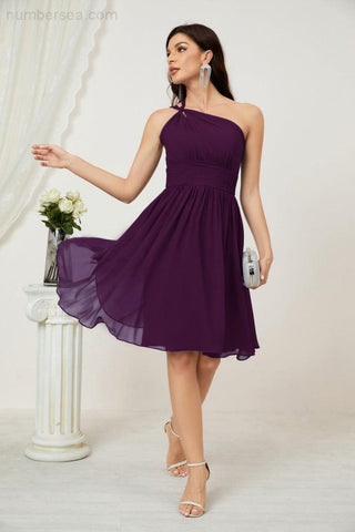 Vestido corto de gasa con un solo hombro para dama de honor de mujer Baoleely, ideal para fiestas y eventos formales como el baile de bienvenida (modelo 2804).