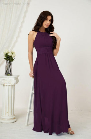 Baoleely Formal Party Gown Dress Chiffon Halter Long Sleeveless Bridesmaid Dresses 2802