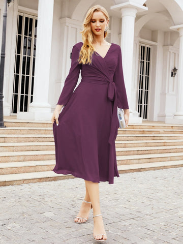 Vestido de dama de honor con espalda en V y cinturón, para la madre de la novia o invitada a la boda SY28031