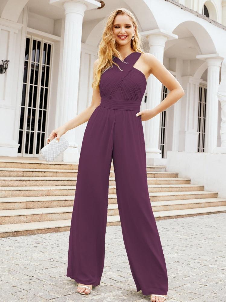 Baoleely Crisscross Neck Jumpsuit Formal Evening Dress Long Bridesmaid Dresses Bell-bottomed Pants 28033