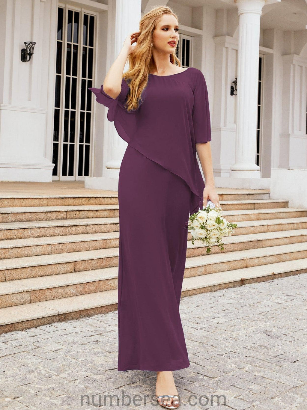 Vestido largo de fiesta formal Sunderly para la madre de la novia con capa de volantes SY28026