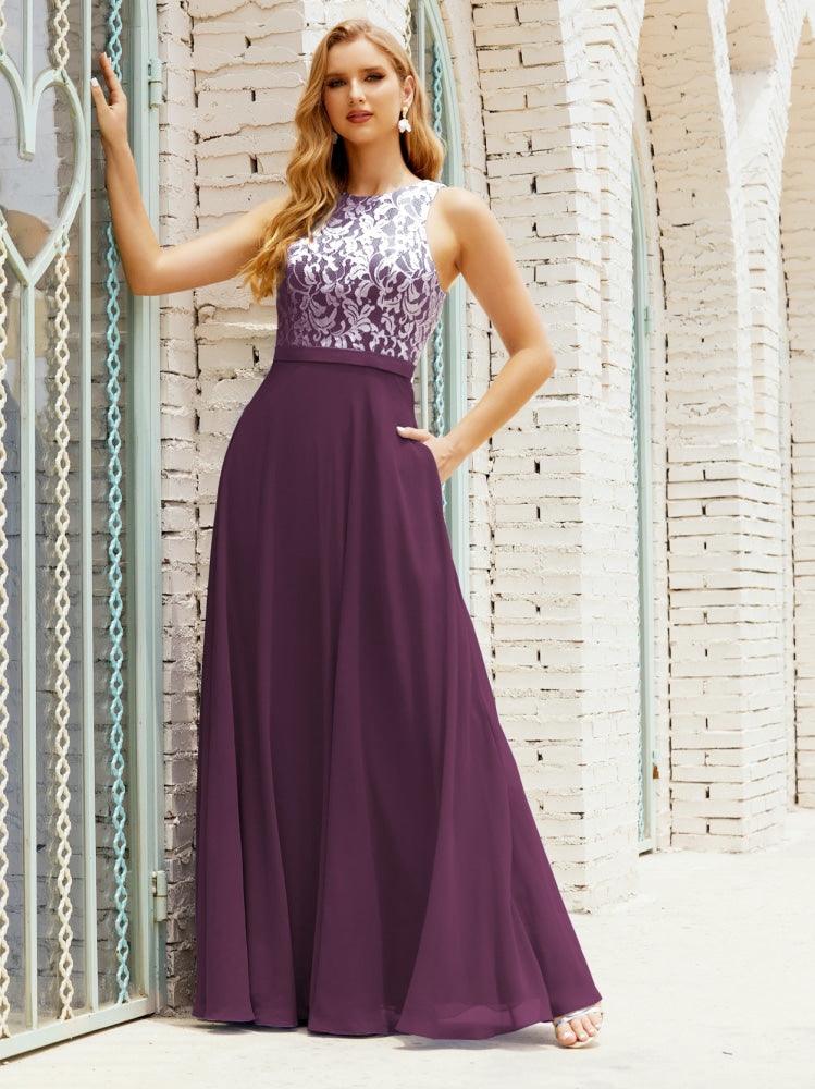 Robe de demoiselle d'honneur en dentelle, longueur au sol, avec poches, 28017 