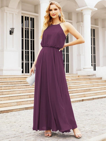 Vestido largo de dama de honor Baoleely con cuello halter, corte A, estilo formal, para jóvenes, modelo 28029
