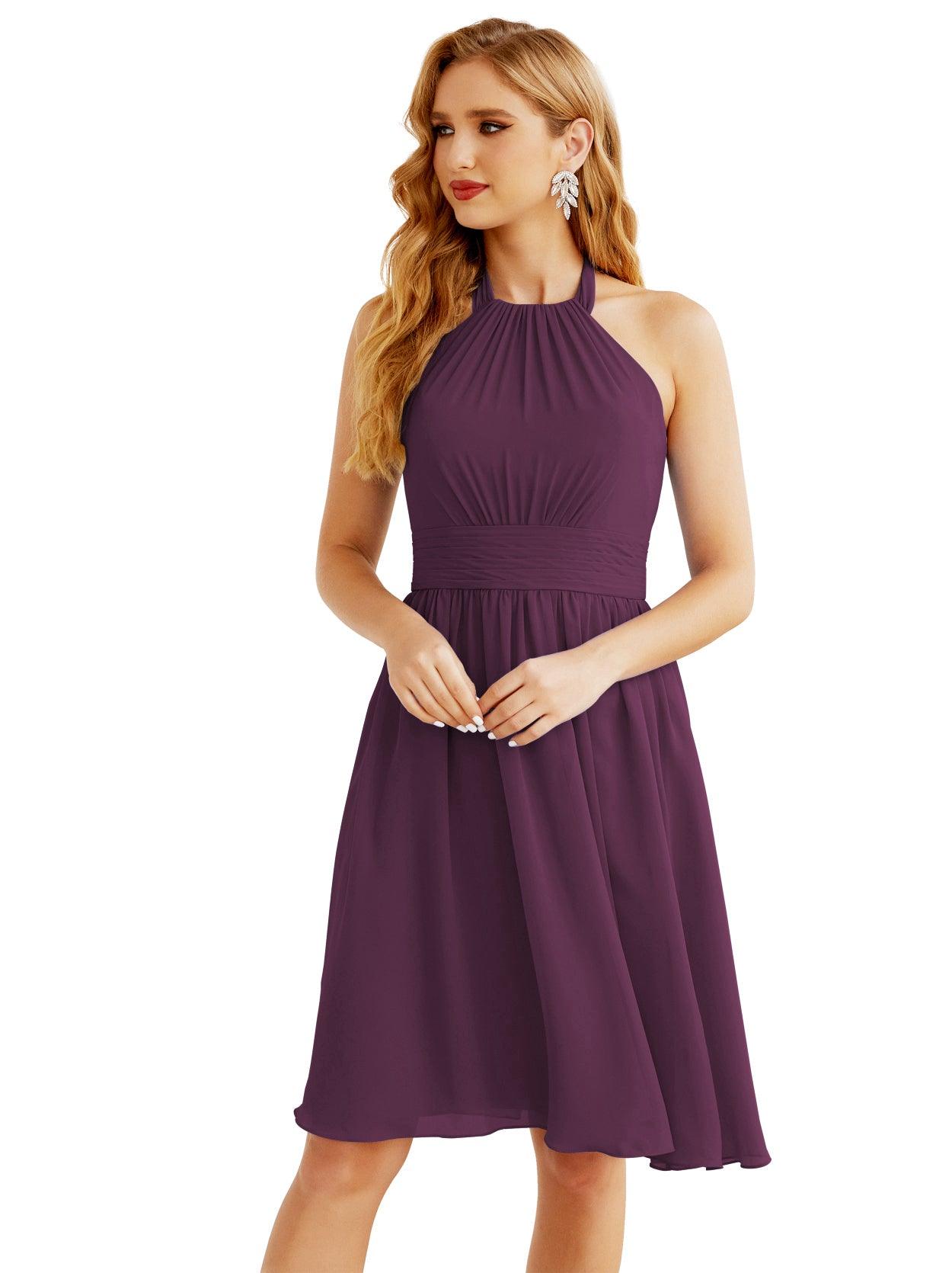 Baoleely - Vestido de dama de honor de gasa con cuello halter, corto, sin mangas, formal, para fiesta, espalda descubierta, 28023 