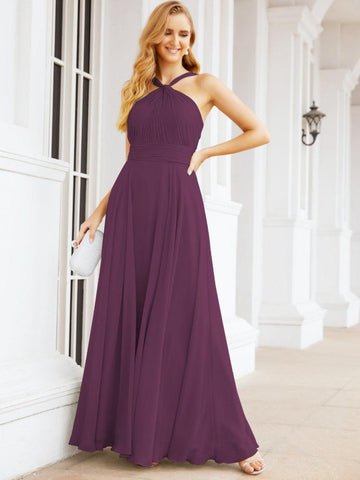 Baoleely Crisscross Halter Bridesmaid Dresses for Party Wedding Evening Prom Maxi Ball Gowns 28053