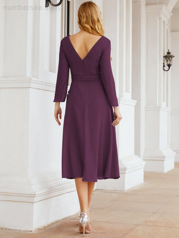 Vestido de dama de honor con espalda en V y cinturón, para la madre de la novia o invitada a la boda SY28031