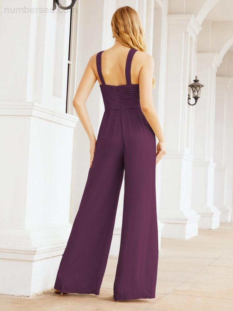Baoleely Crisscross Neck Jumpsuit Formal Evening Dress Long Bridesmaid Dresses Bell-bottomed Pants 28033