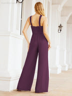 Baoleely Crisscross Neck Jumpsuit Formal Evening Dress Long Bridesmaid Dresses Bell-bottomed Pants 28033