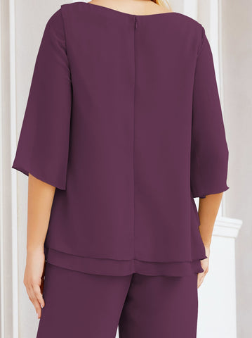 Elegante conjunto de pantalón y bata plateada de dos piezas para la madre de la novia, talla grande, con volantes, Sunderly Elegant SY28064