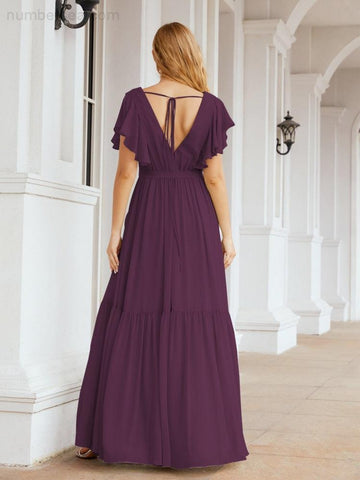 Vestido de fiesta formal de noche con espalda descubierta para mujer Baoleely, escote en V, largo, de gasa, con cinturón a la cintura 28038